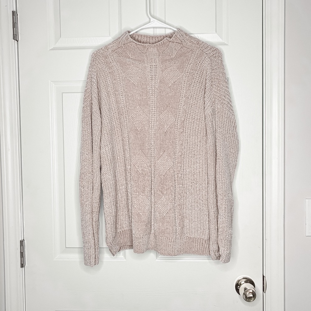 Marled mock neck chenille pink sweater - Picture 1 of 4